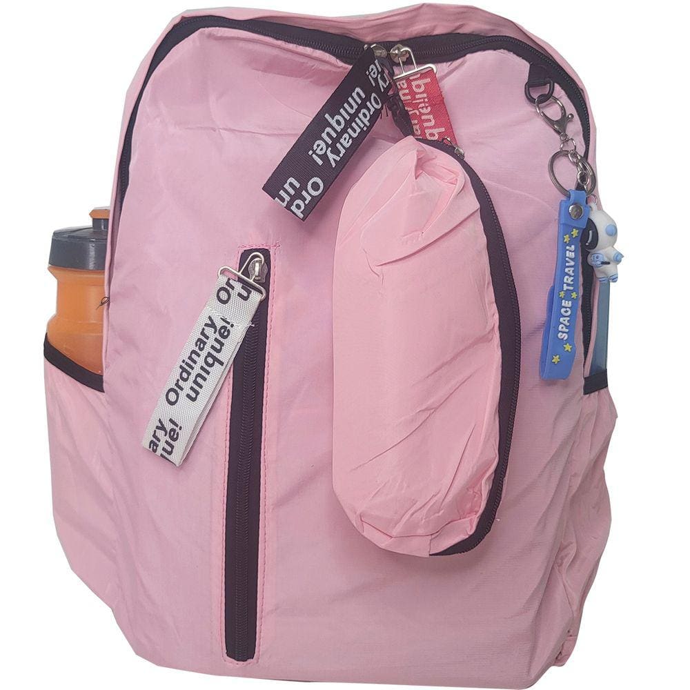 Mochila Escolar Feminina Kit Estojo e Chaveiro Rosa ZC8006