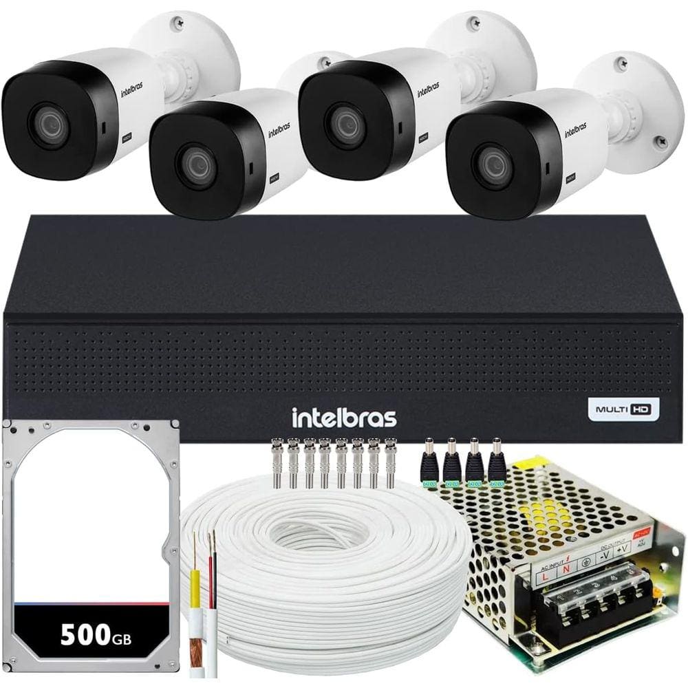 Kit Cftv Intelbras 4 Câmeras vhl 1220 Full 1080p Mhdx 3004-C