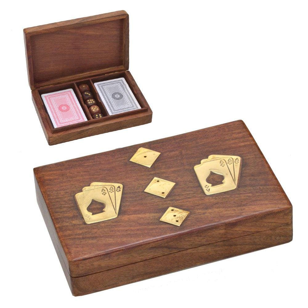 Jogo de Tabuleiro Cartas com Estojo de Madeira e Metal Dourado