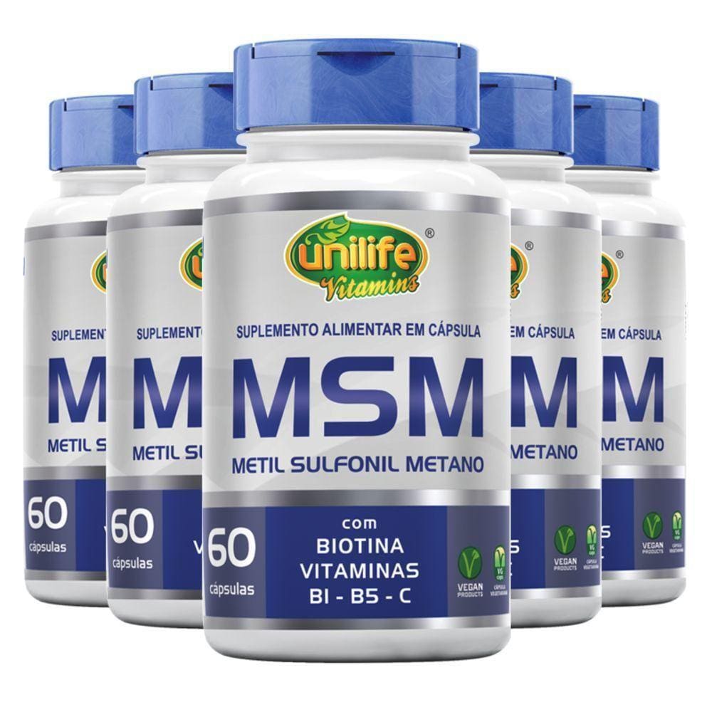 Kit 5 Msm Metil Sufonil Metano + Biotina E Vitamina Unilife 60 Cápsulas