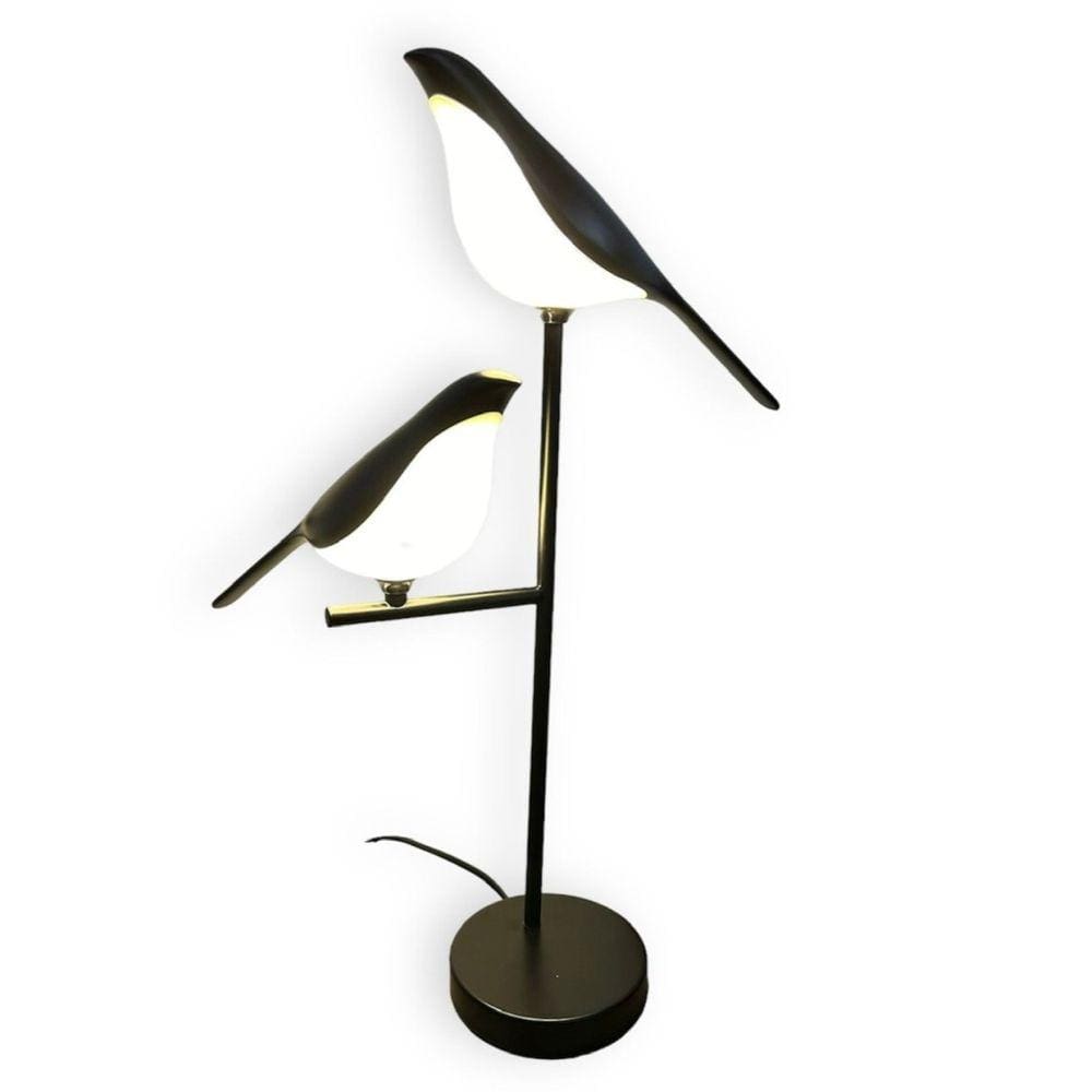 Luminária de Mesa Pássaros Decorativa em Metal 55cm