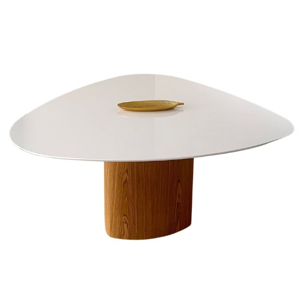 Mesa de Jantar Orgânica 160x165cm Tampo Laca Branca Base Freijó