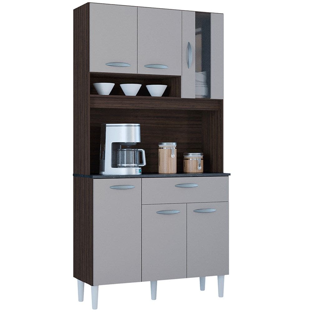 Kit Armario Cozinha 6 Portas 558 Chocolate Off White POQQ