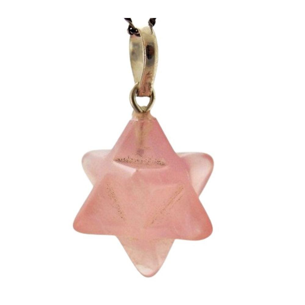 Colar Merkaba Pedra Quartzo Rosa Extra Argola Pino Prata 950