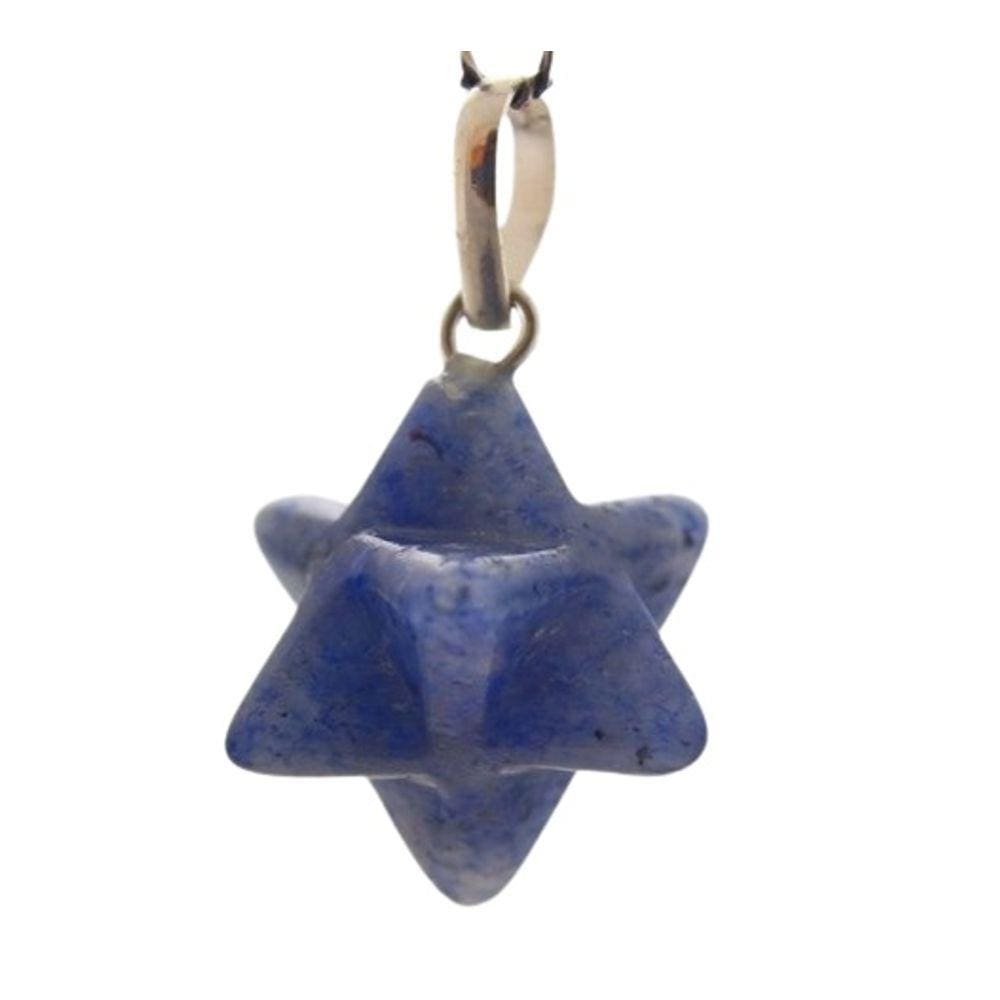 Colar Merkaba Pedra Quartzo Azul Extra Argola Pino Prata 950