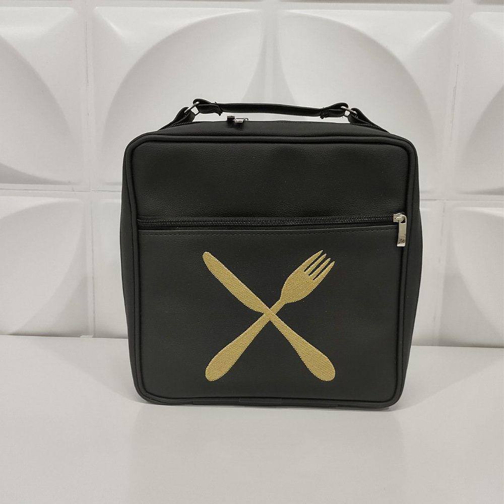 Porta Pratos Quadrado Personalizado Talheres Preto - Coutre Bolsas