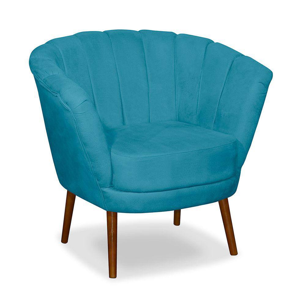 Poltrona Pétala Flor Decorativa Suede  Azul Claro