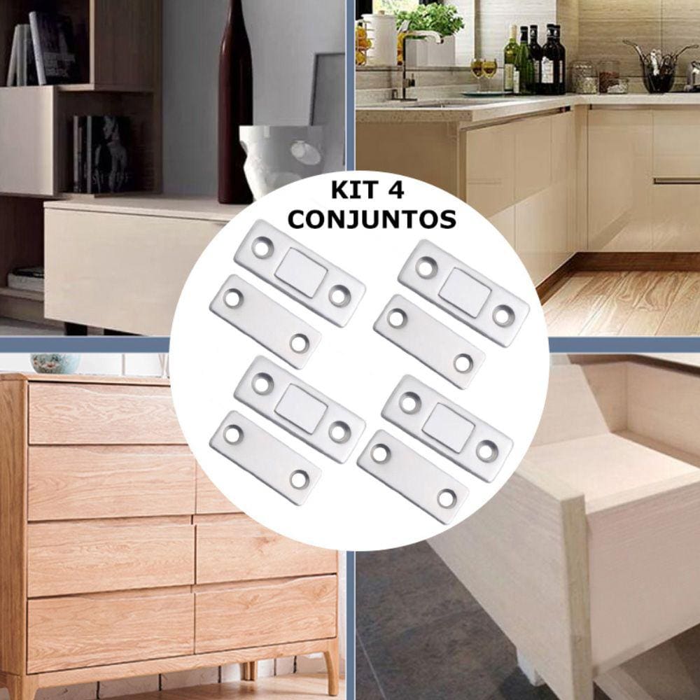 Kit 4 Chapinhas Magnética Prata Imã Manter Porta Armário Gaveta Fechada