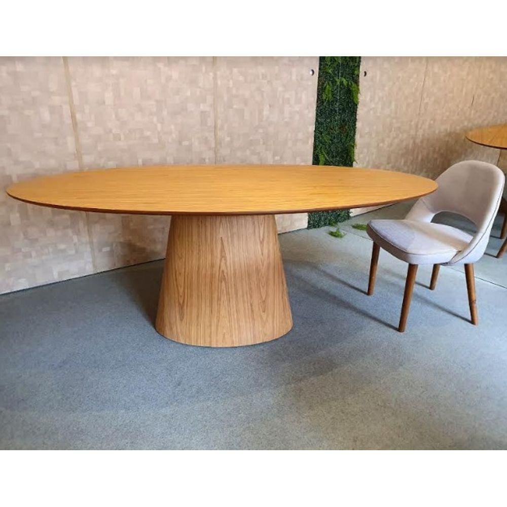 Mesa de Jantar Cone Oval 244x137 cm Tampo MDF Freijó Base Laminada em Madeira Freijó