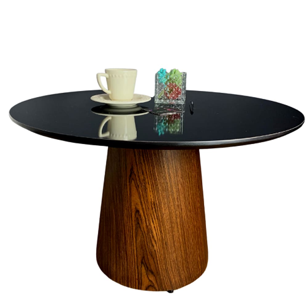Mesa de Centro Cone Tampo 50 cm em MDF Laqueado e Base em Madeira Natural Pau Ferro