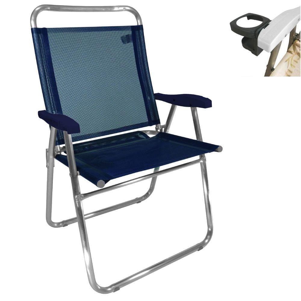 Cadeira De Praia King Oversize Alumínio Até 140Kg Porta Copos Térmico Lata Isopor Dobrável - Zaka