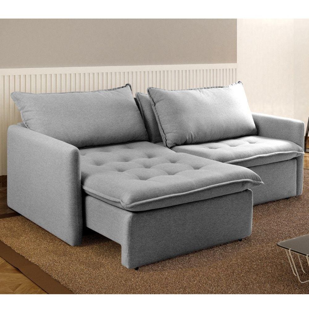 Sofá Cama Retrátil 220 Cm Califórnia Cinza Claro