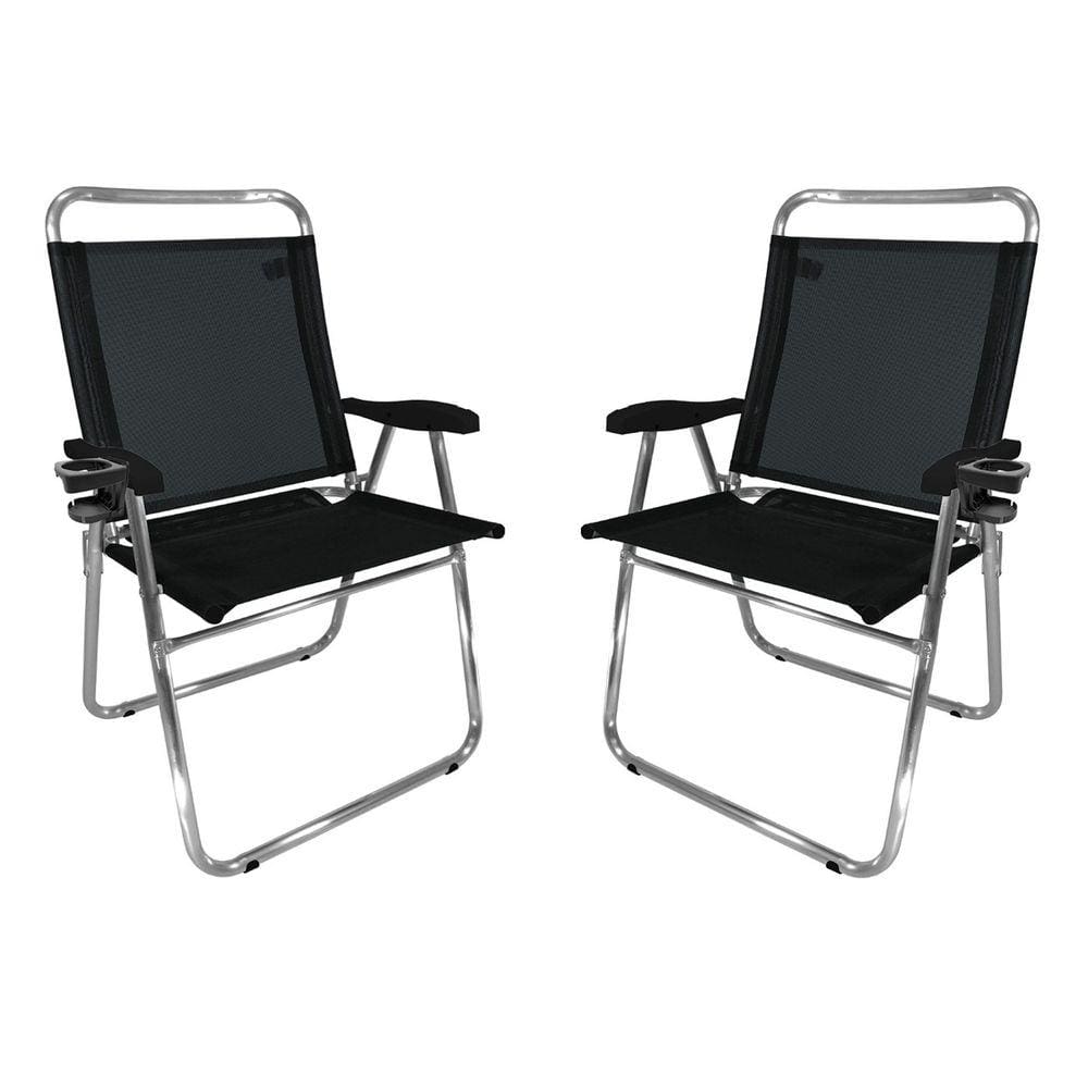 Kit 2 Cadeira De Praia King Oversize Alumínio Até 140Kg 2 Porta Copos Térmico Lata Isopor Dobrável - Zaka