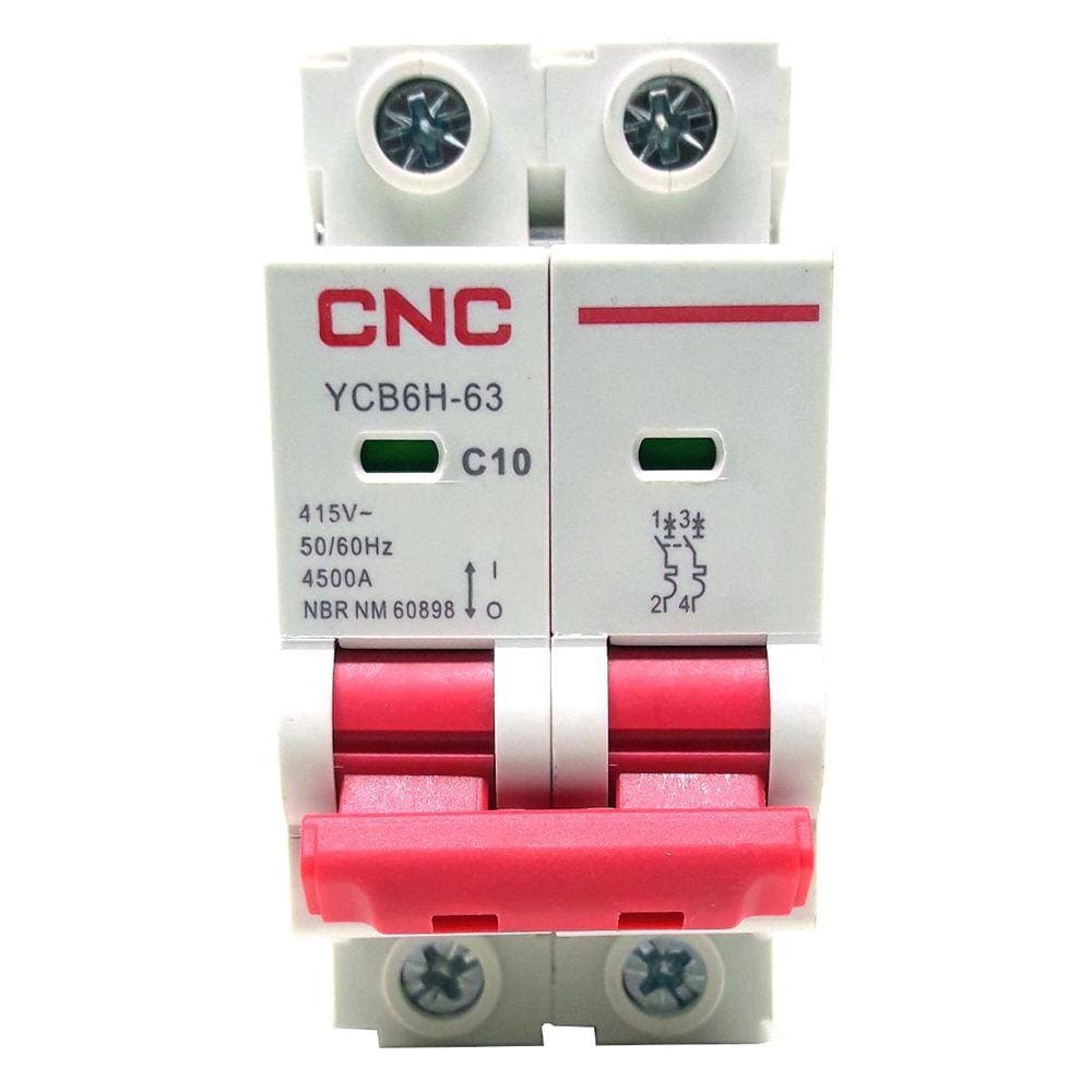 Disjuntor YCB6H-63 Bipolar Curva C 10A - 230/400V - Trilho DIN