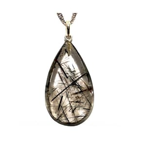 Colar Gota Pedra Cristal Extra Com Turmalina Prata 950