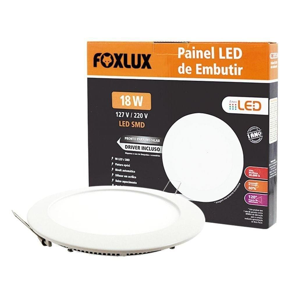 Plafon Painel Foxlux Led 22,5Cm Redondo Embutir 18W 6,5K