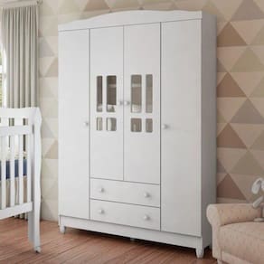 Guarda-Roupa de Bebê 4 Portas 2 Gavetas Ariel Branco
