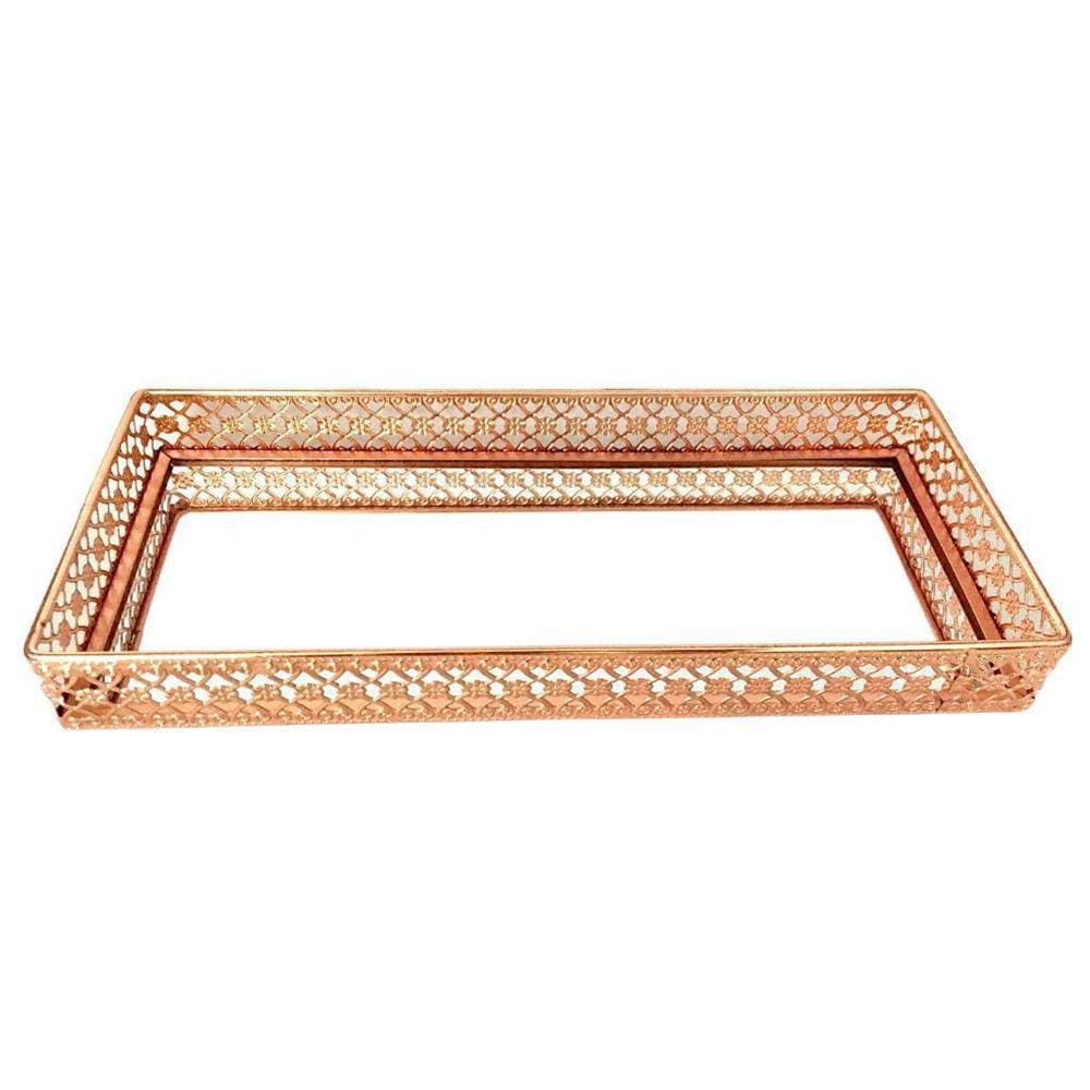 Bandeja Metal Retangular Flower Rosé 26X11X3,5Cm Tenda