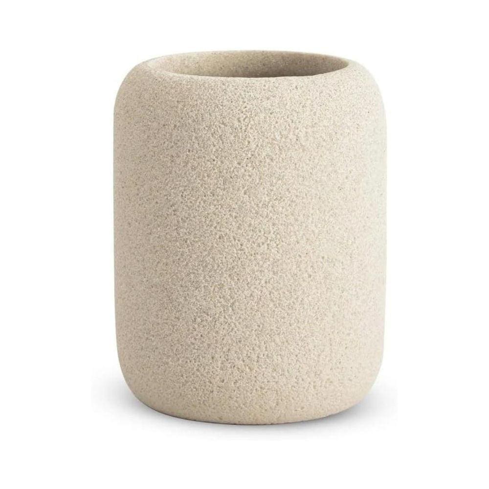 Copo Porta Escova de Dentes Poliresina Bege 10cm