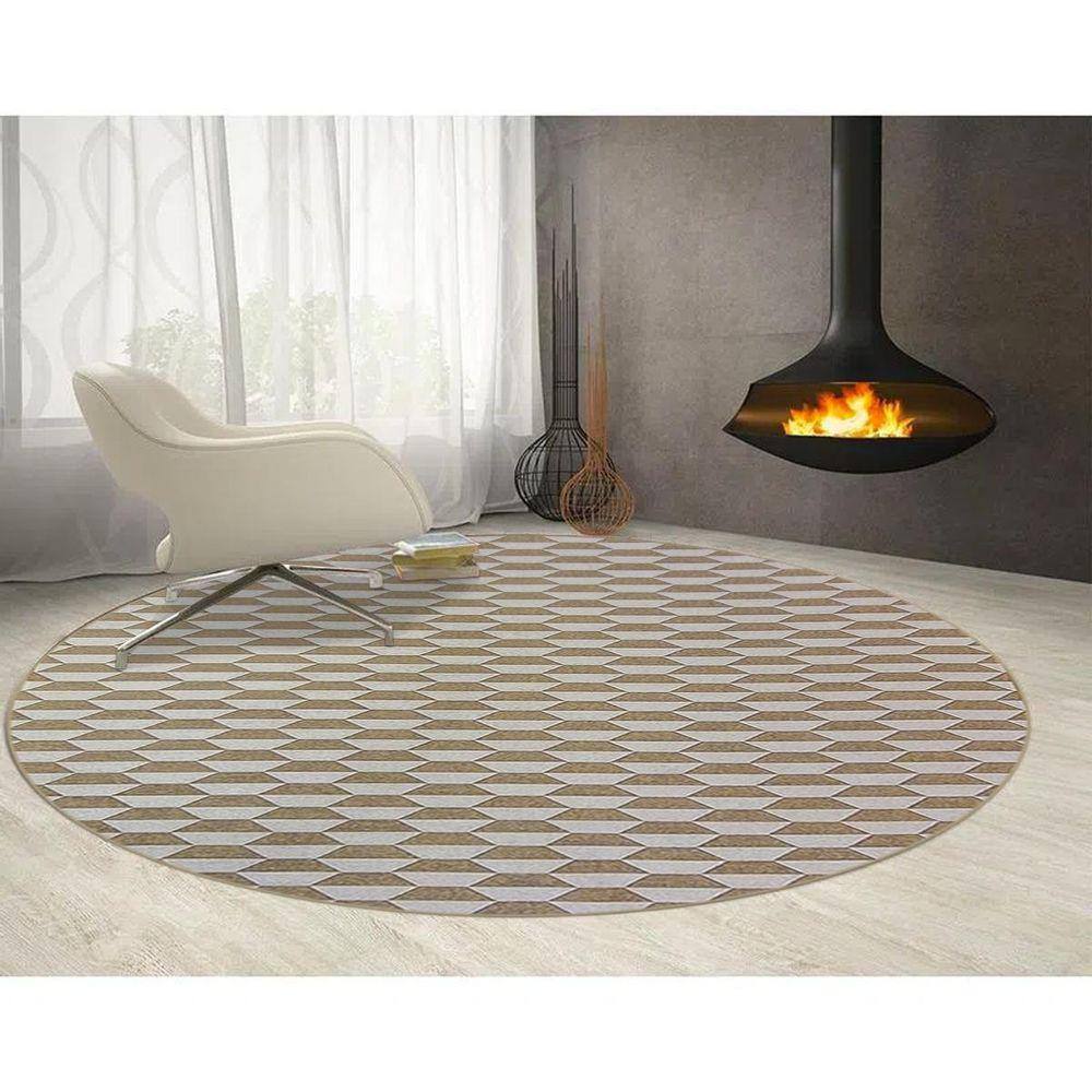 Tapete Para Sala Redondo 1 M Colmeia Bege Marfim Geometrico