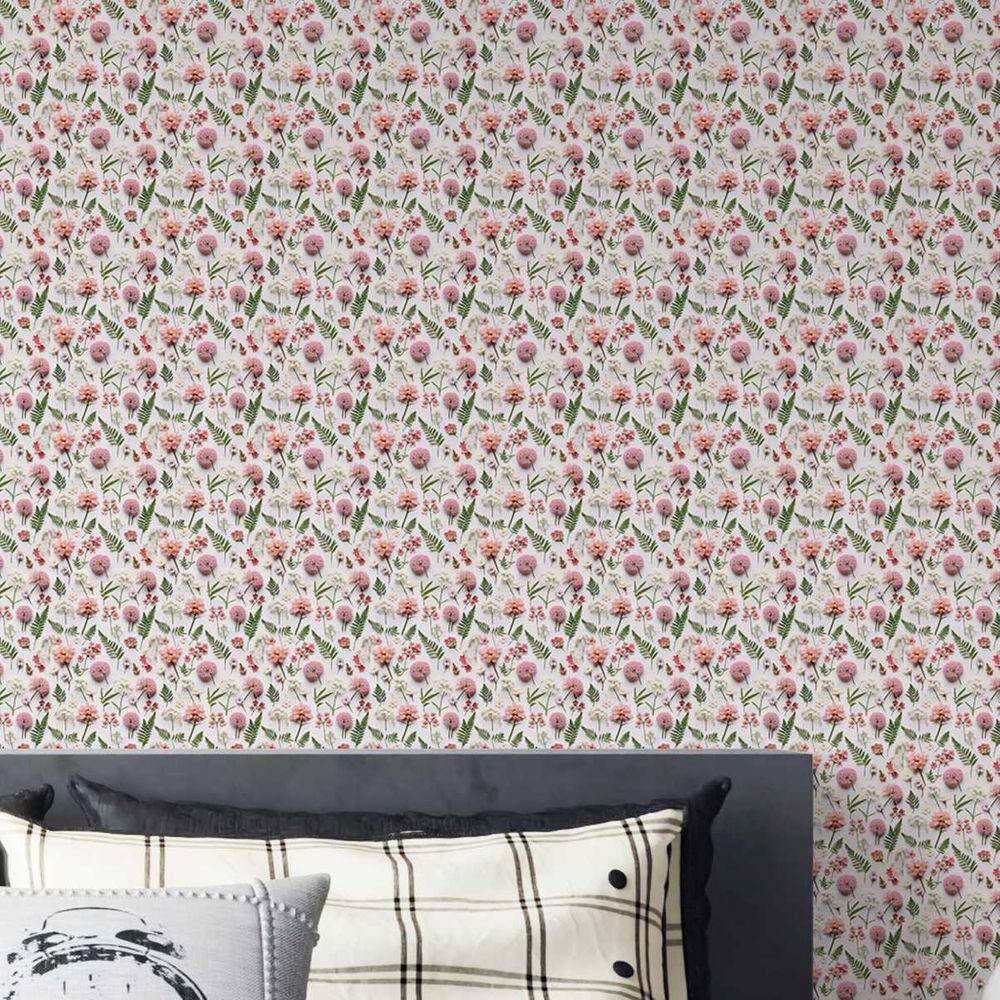Papel de parede Lavável Flores rosas plantas decorativas Auto colante Vinílico quarto sala 6m