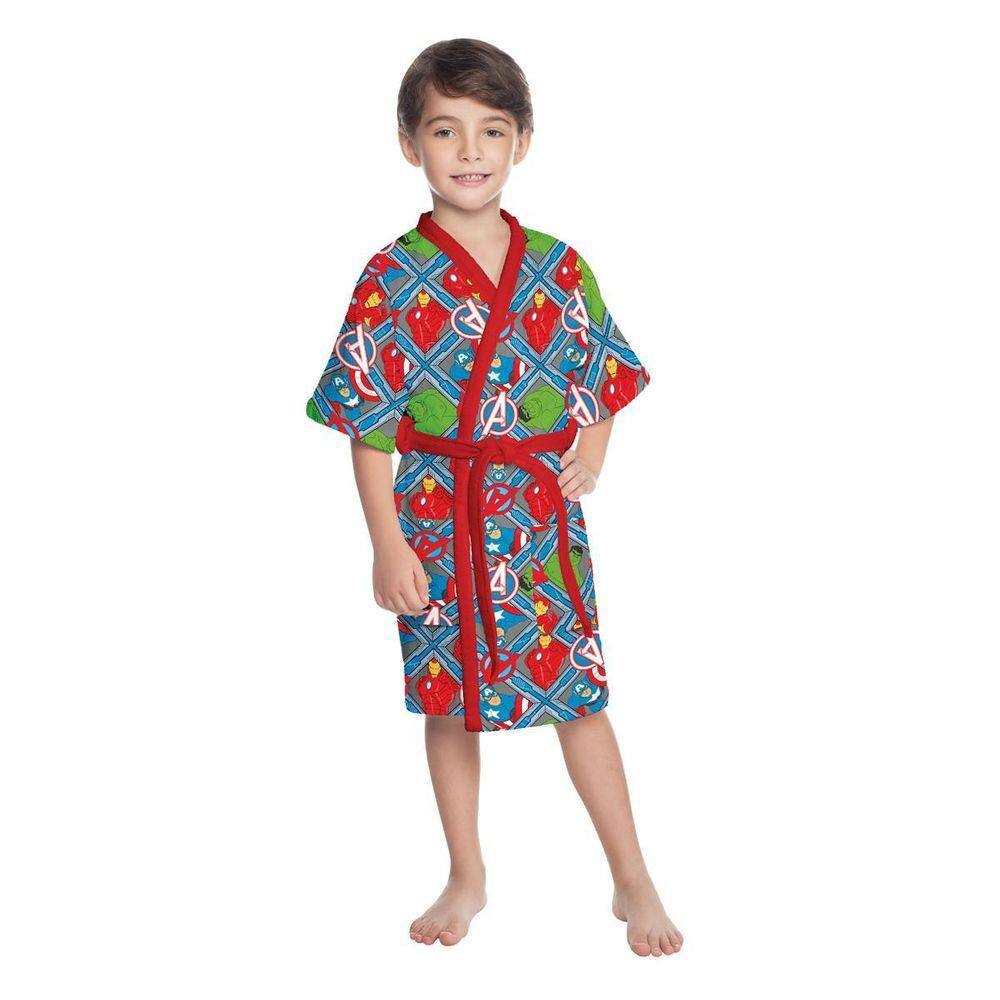 Roupao Aveludado Infantil Quimono Estampado Avengers P