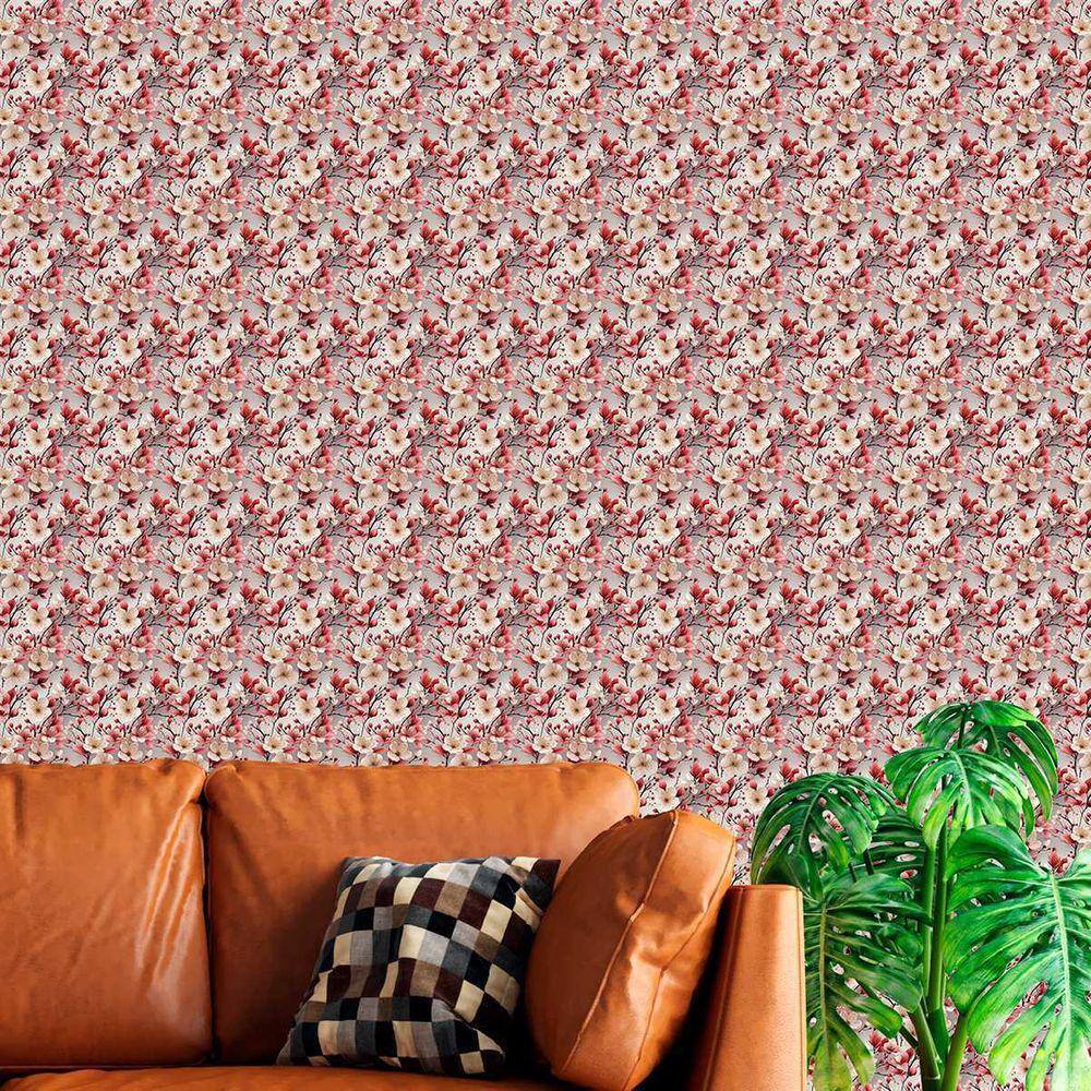 Papel de parede Auto Colante Floral rosas brancas natureza cinza decorativa lavável quarto 6m
