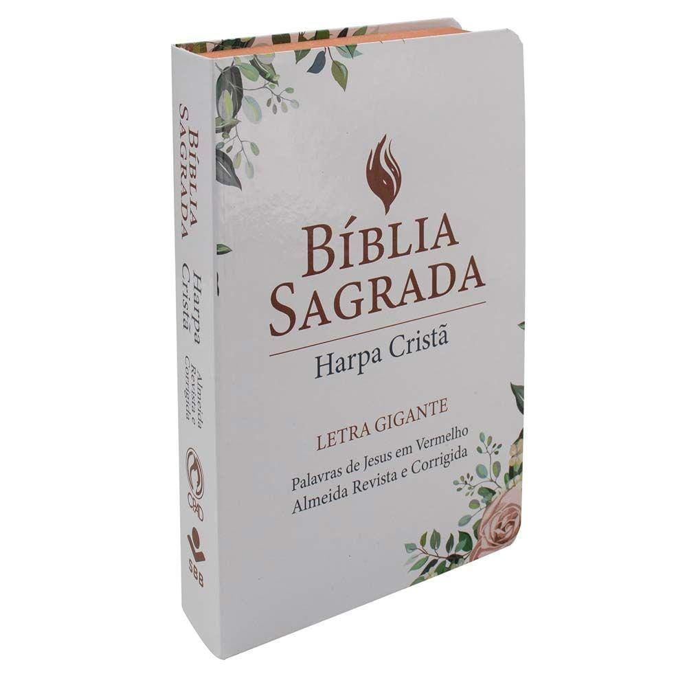 Bíblia Sagrada Letra Gigante com Harpa Cristã - Capa semiflexível ilustrada, Floral Branca