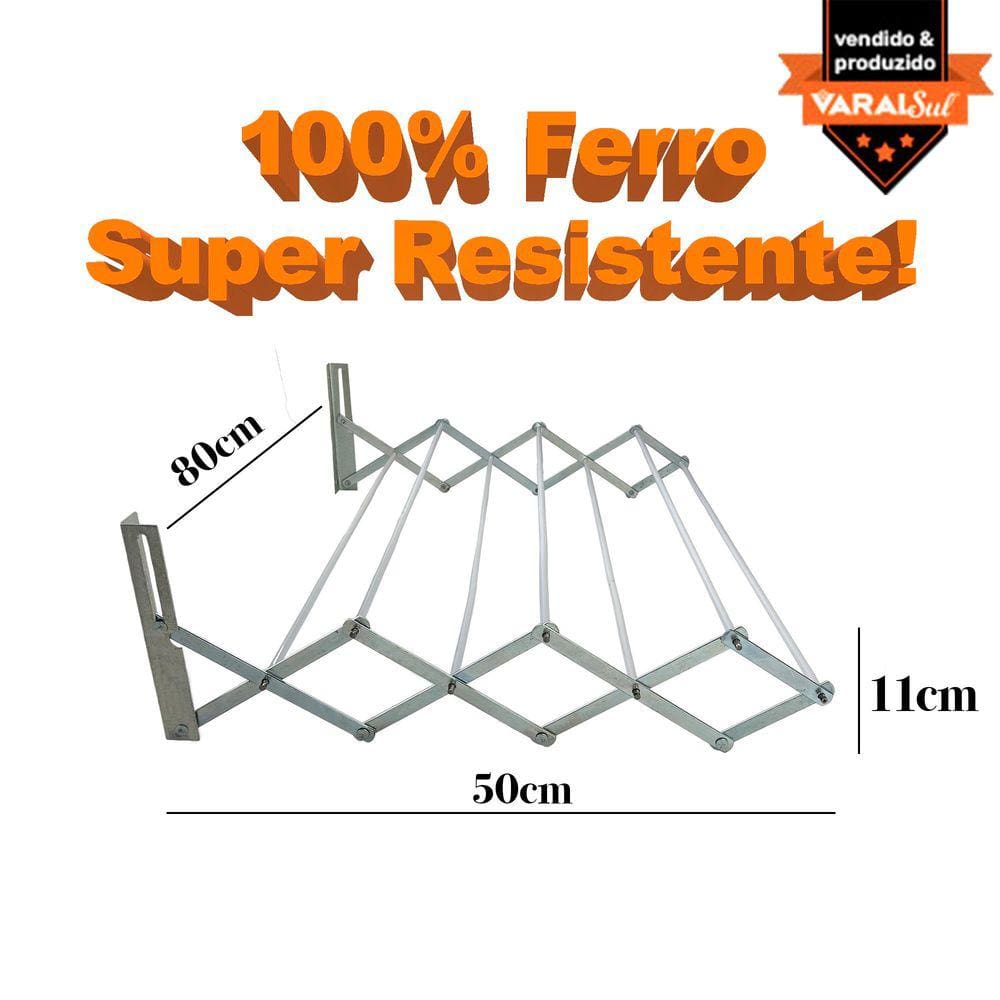 Varal de Parede Retrátil Aço Sanfonado - 80cm