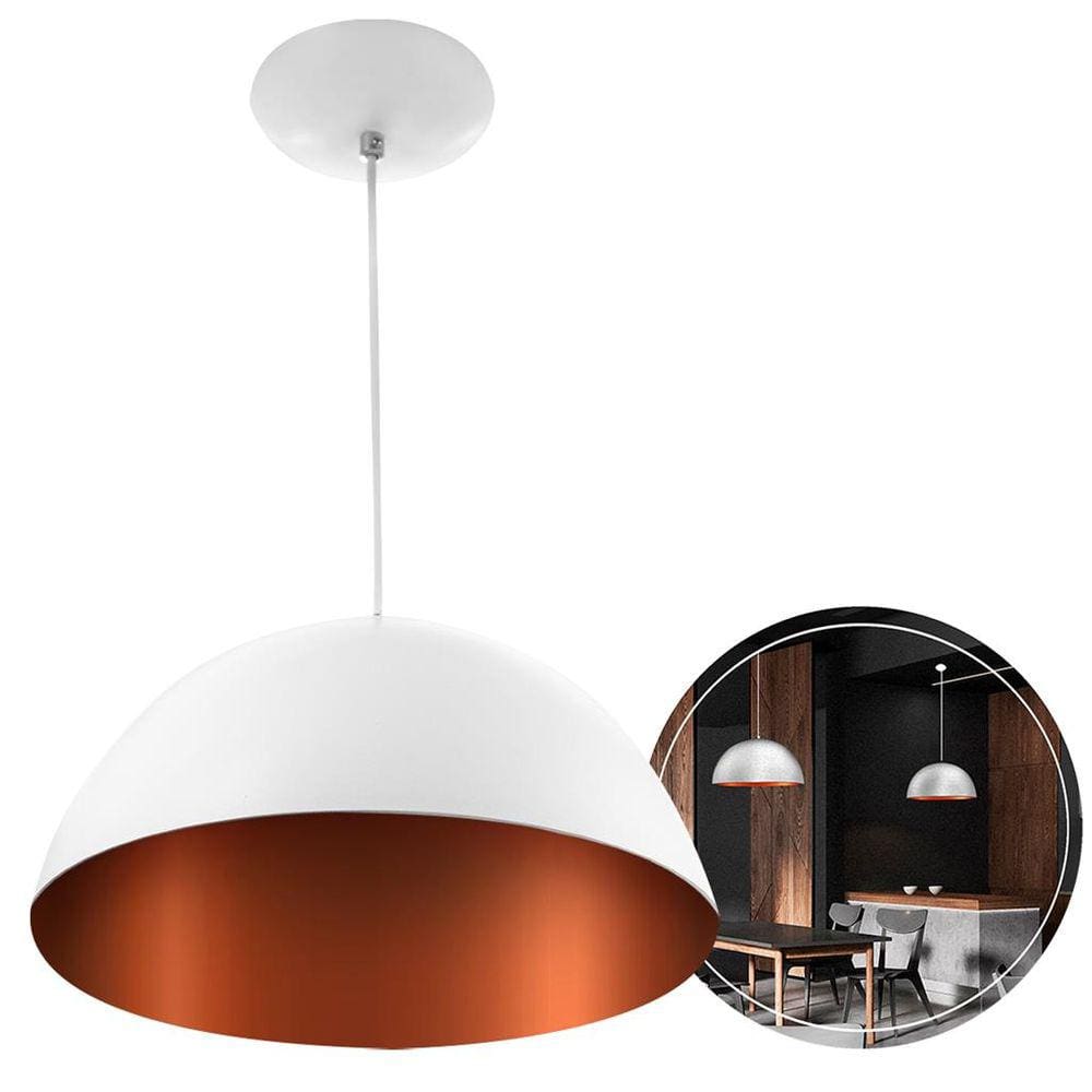 Luminaria de teto Pendente Meia Lua 60 cm Branco/Cobre
