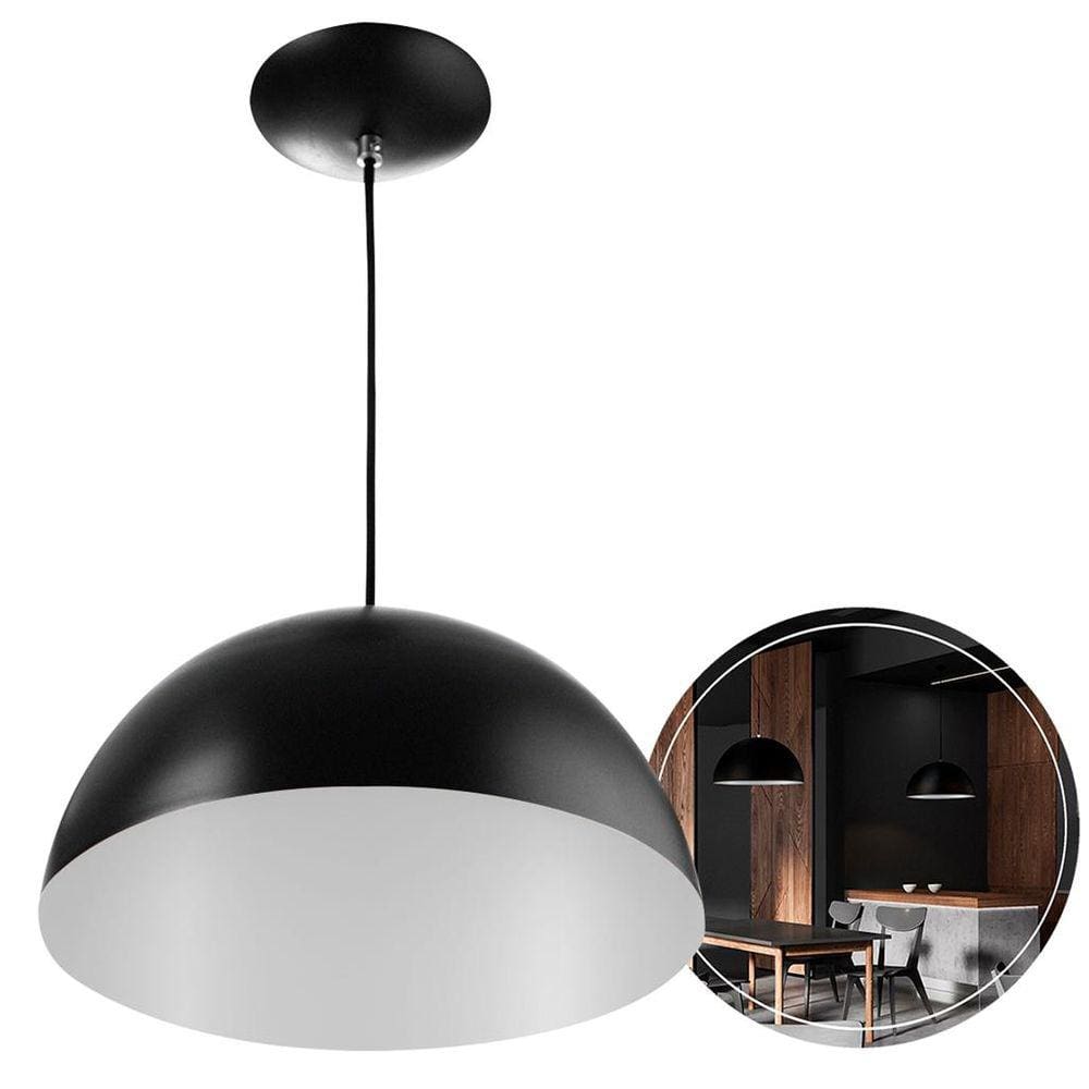 Luminaria de teto Pendente Meia Lua 60 cm Preto/Branco