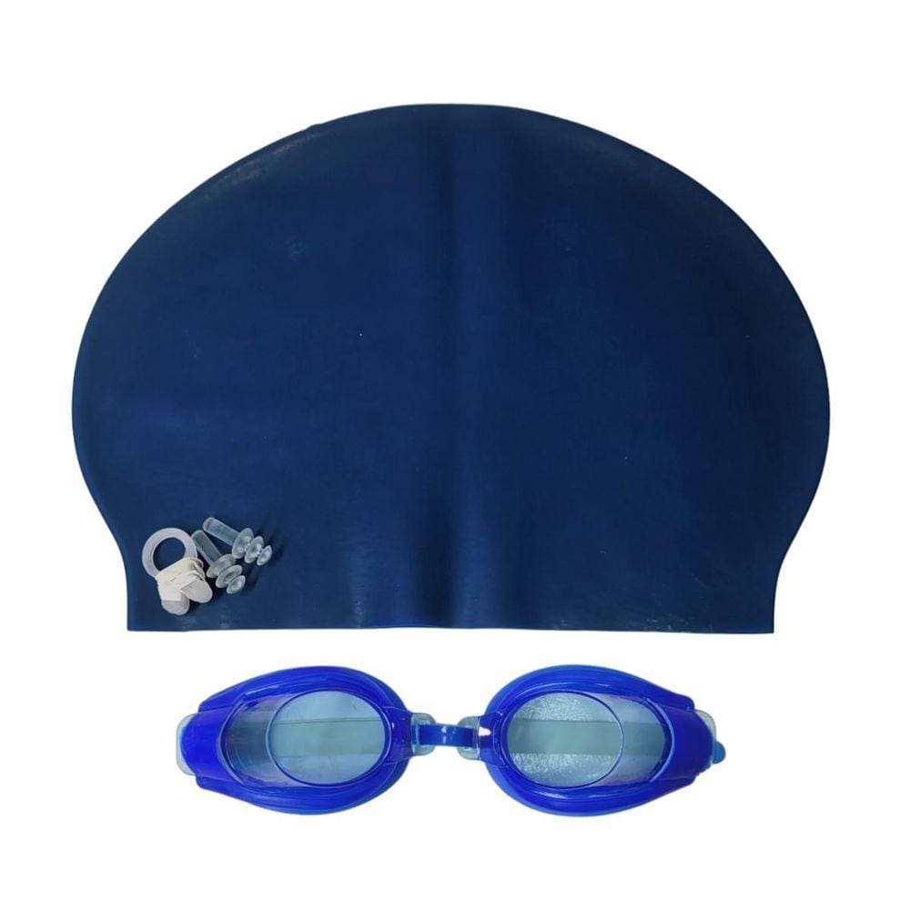 Kit Natação 3 Peças - Touca, Óculos, Protetores - Azul