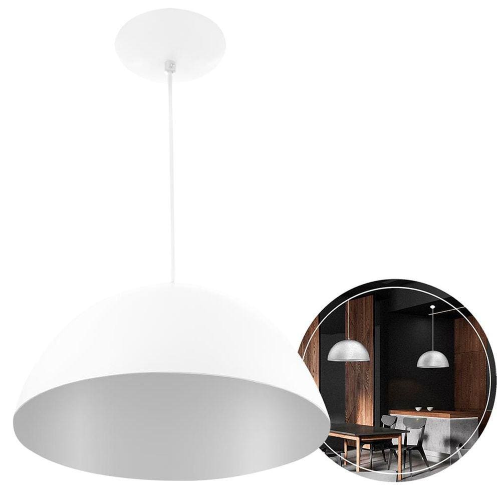 Luminaria de teto Pendente Meia Lua 60 cm Branco/Branco