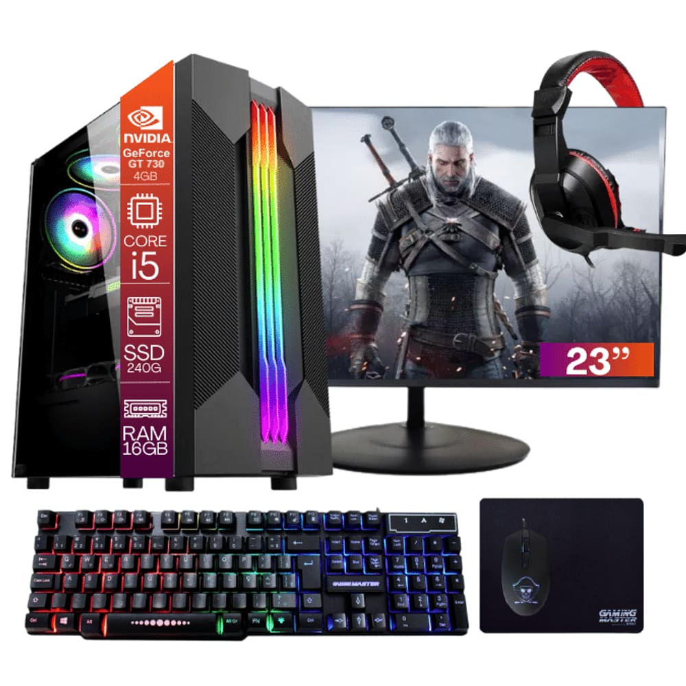Computador Gamer TOB Core i5 SSD 240GB 16GB VGA GT730 4GB Windows 10 Pro Trial + Teclado/Mouse + Mouse Pad + Headset + Monitor 23