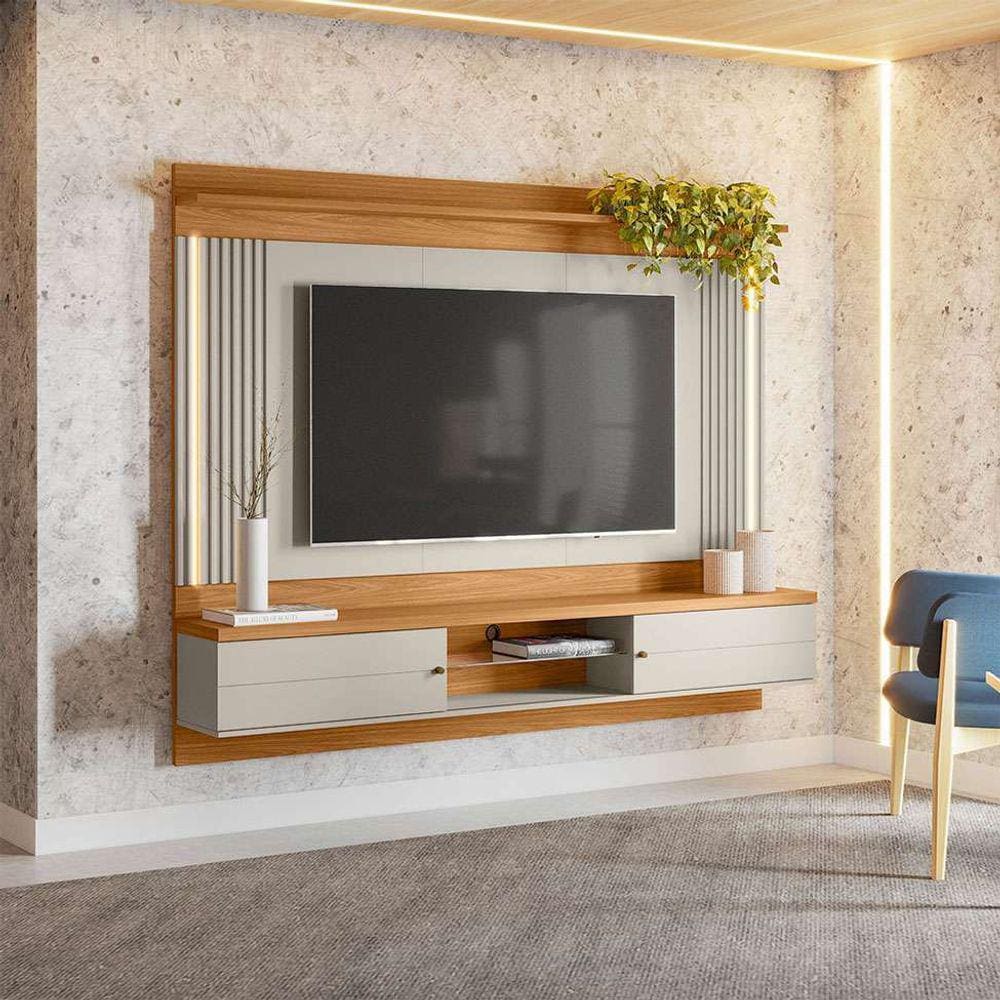 painel para tv até 75 polegadas barcelona com led 2 pt nature e off white 217 cm
