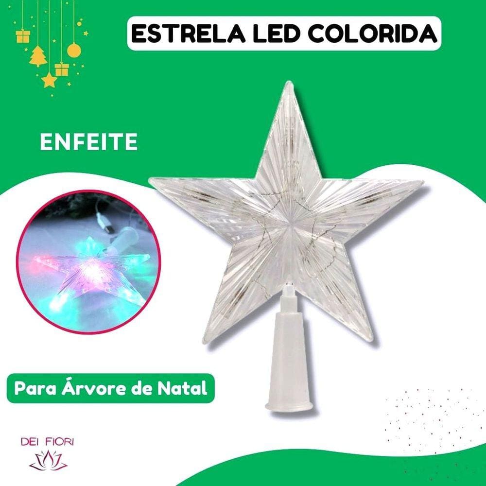 Estrela Ponteira Árvore Natal Colorida Led Pisca Pisca 18cm