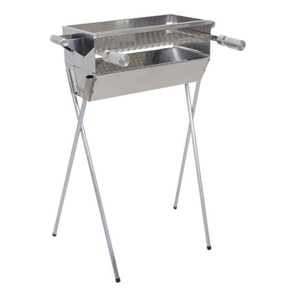 Churrasqueira a Carvão Portátil Inox 50x30 Grelha 27x46cm