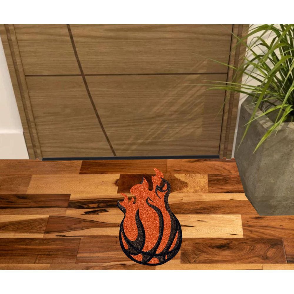 Tapete Capacho Bola De Basket Fogo, Muito Decorativo E Resistênte.