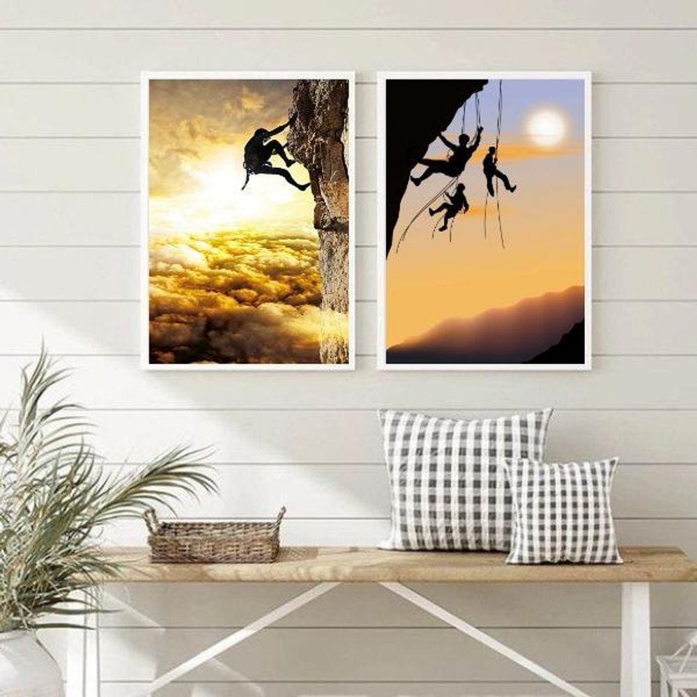 Kit 2 Quadros Montanhismo Escalada 33x24cm - Madeira Preta