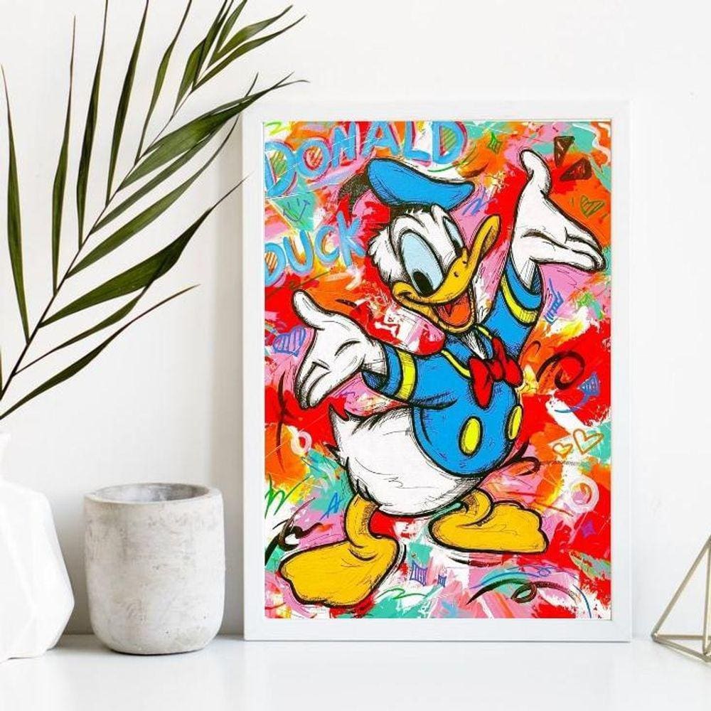 Quadro Decorativo Grafite Pato Donald 45x34cm - Madeira Preta