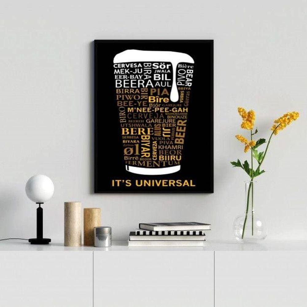 Quadro Decorativo Cerveja Universal Beer 45x34cm - Vidro e Moldura Branca