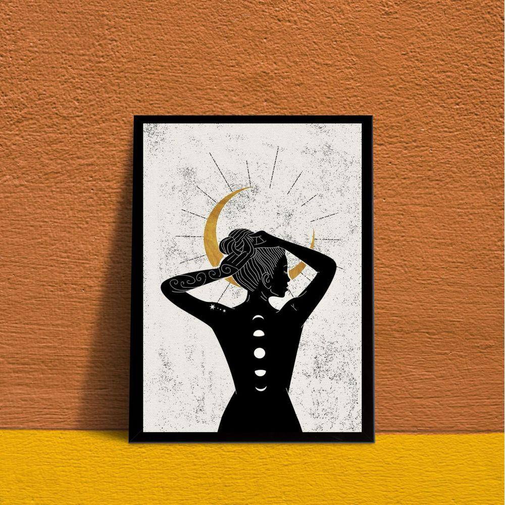 Quadro Decorativo Fases da Lua 33x24cm - Madeira Branca
