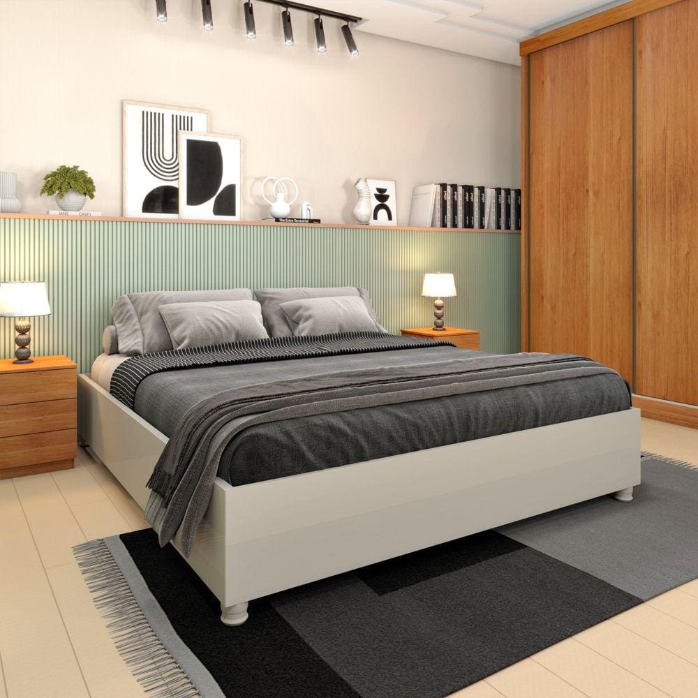 Cama Queen em Mdp 203cmx164cm Mônaco Off White/ Off White