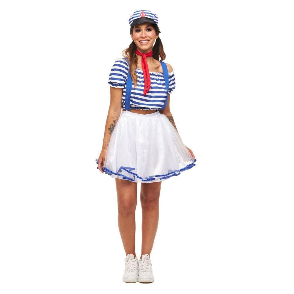 Fantasia Marinheira Feminina Roupa Carnaval Adulta + Chapéu