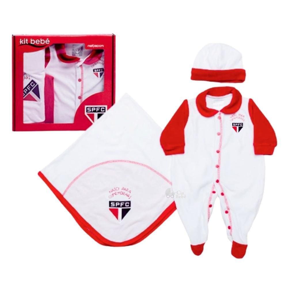 Kit Bebê São Paulo Macacão Manta e Gorro Plush - Oficial