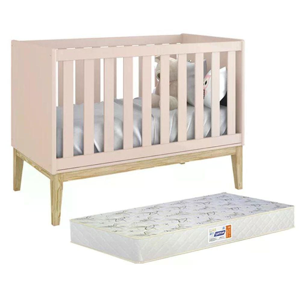 Berço Americano Classic com Pés Madeira Natural e Colchão D18 - Reller Móveis