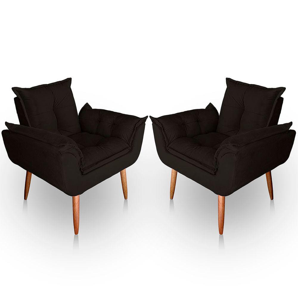 Kit 02 Poltrona para Sala e Quarto Decorativa Opala Suede marrom