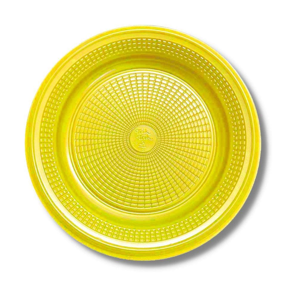PRATO RASO DESCARTÁVEL AMARELO 15 cm. CHURRASCO SOBREMESA C/ 1 U.