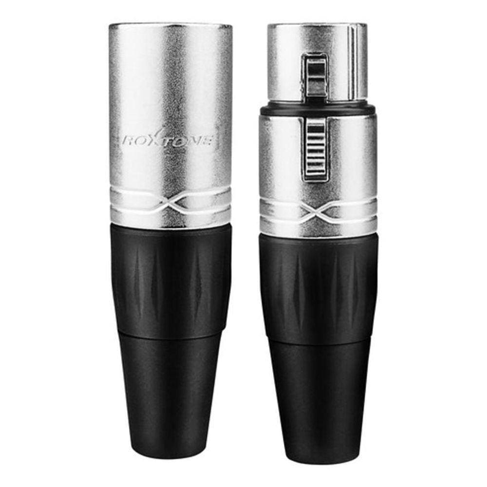Kit Conector XLR Canon Macho/Fêmea Roxtone RX3MP-NT/RX3FP-NT Prateado - 3 Pinos