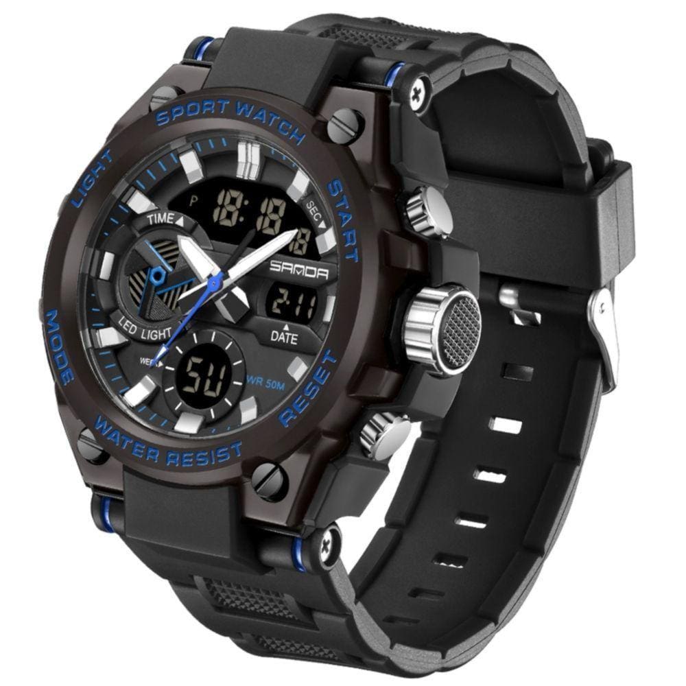 Relógio Esportivo Masculino Dual Display Digital Led Azul